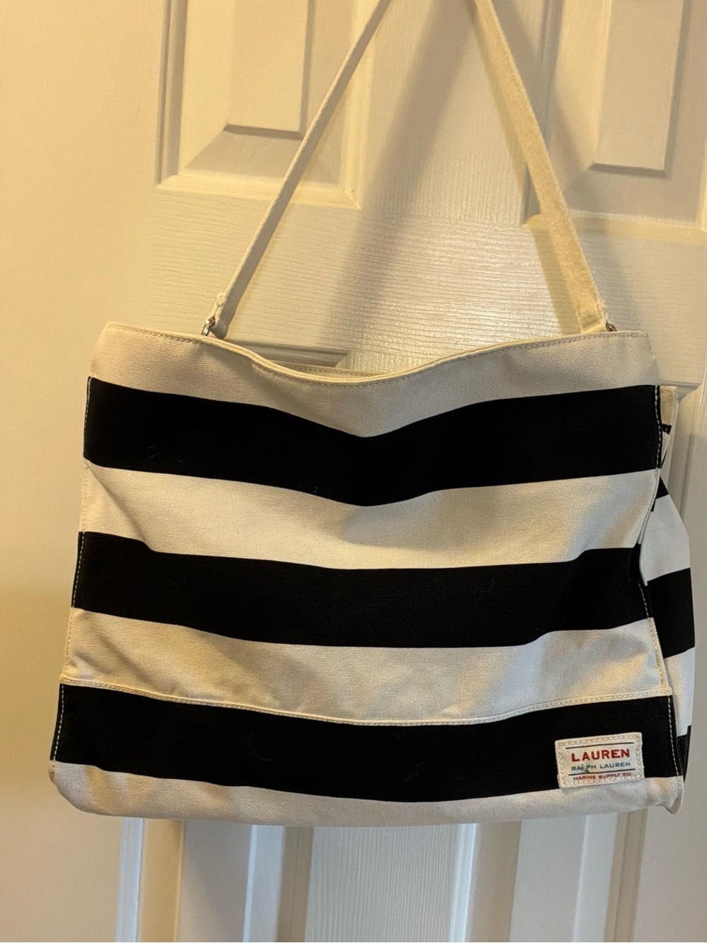 Lauren Ralph Lauren Black and White Striped Canvas Shoulder Bag